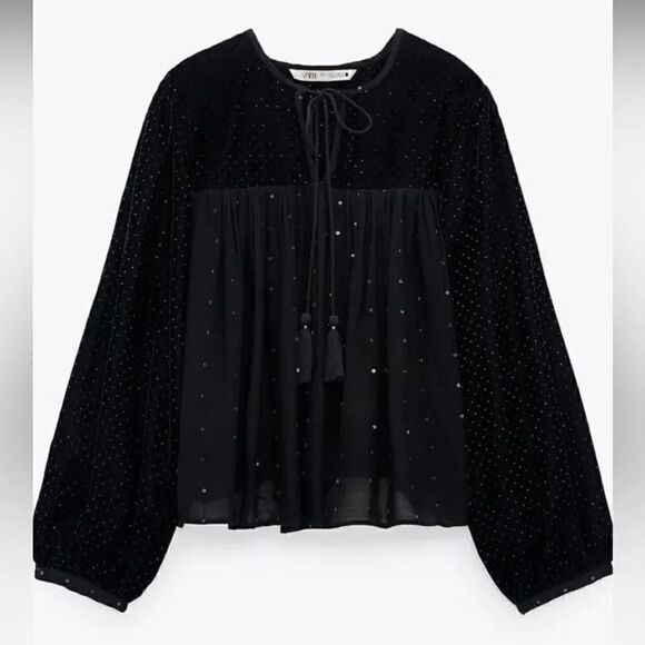 ZARA VELVET SPARKLY BLOUSE - Picture 2 of 5
